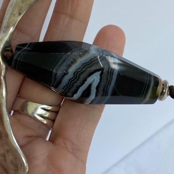 Black Banded Agate Dragonfly Pendant Silver plated - Picture 5 of 14